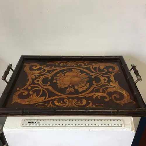 Wooden serving tray with fruit decoration