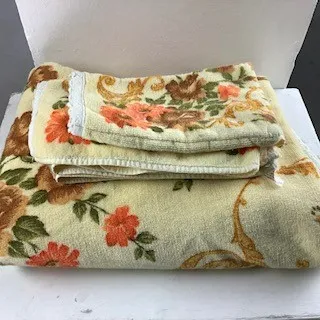 Cream and Orange Floral Period Towel Set (6 Pieces)