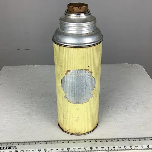 Vintage cream ridged Krasno vacuum flask with Bohemian Glass and cork stopper