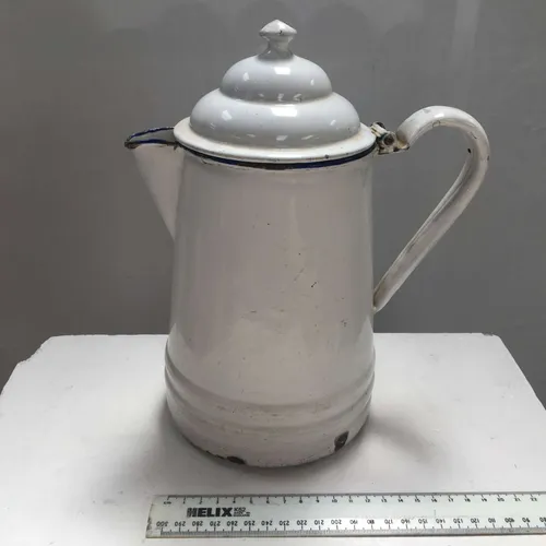 Period White with Blue Trim Enamel Coffee Pot
