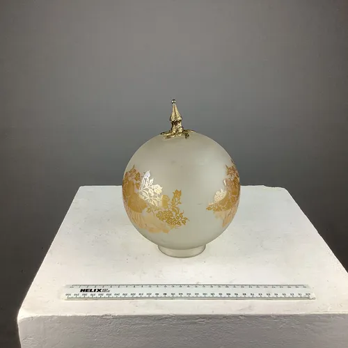 Glass Dome Shade with Gold Flowers for Paraffin Lamp