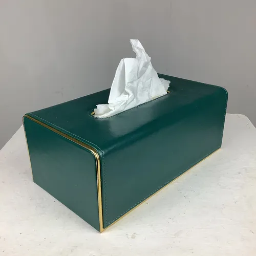 Teal Tissue Box with Gold Trim