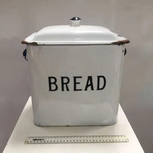 Period Rectangular White Enamel Bread Bin
