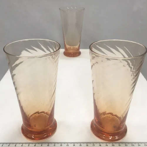 Set of 3 peach coloured tall glass