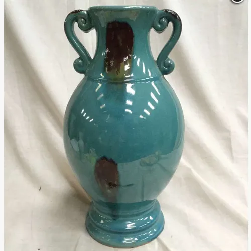 Blue glazed two handled vase 