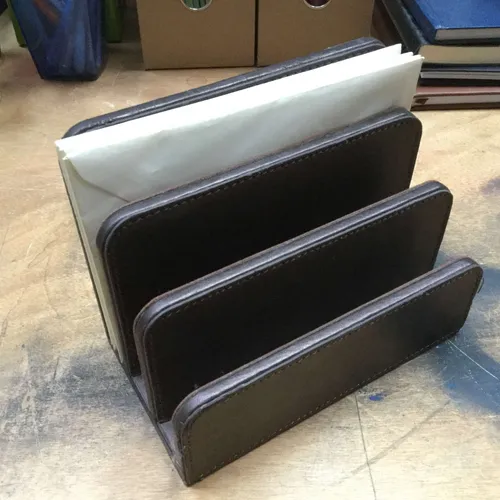 Brown Leather 3 Compartment Letter Holder Rack