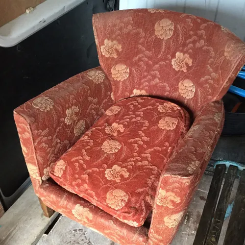 Period Red with Cream Floral Print Armchair