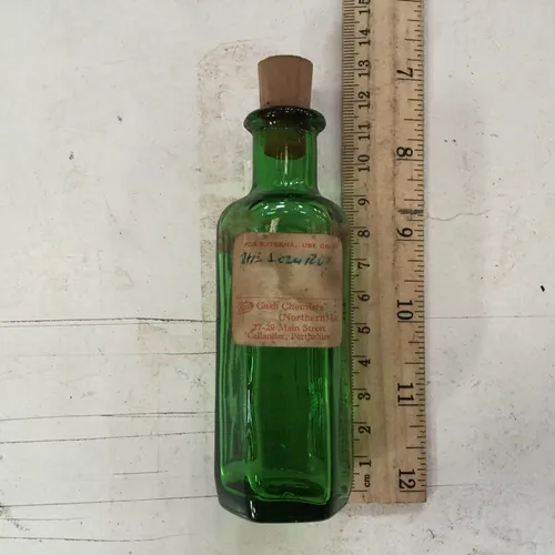 Period Small Green Labelled Medicine Bottle with Cork