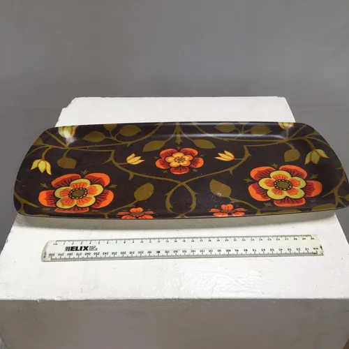 Period Brown and Orange Floral Print Rectangular Tray