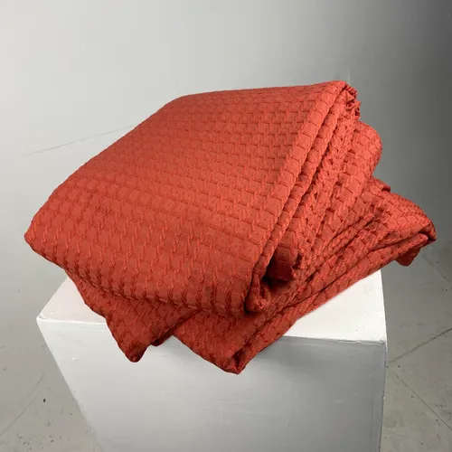 Pair of Orange / Red Stitched Patterned Curtains