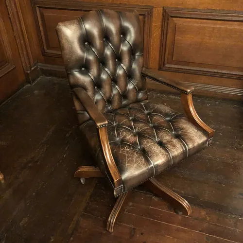 Brown Leather button back Captains Chair