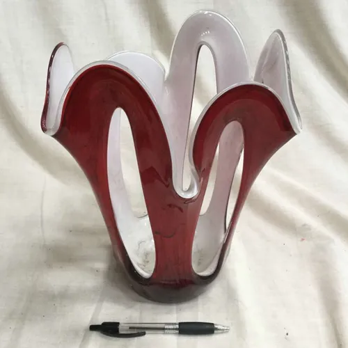 Mutant style purple glass vase with handkerchief ruffle edge