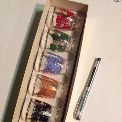 set of 6 colourful retro shot glasses