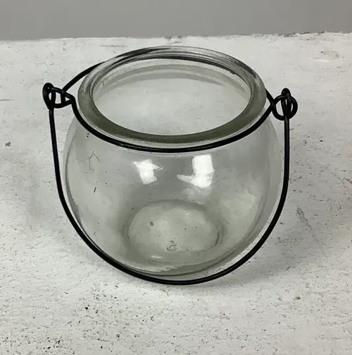 Small Round Glass Tea Light Holder with Handle