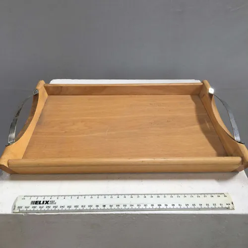 Light Wood Serving Tray with Metal Handles