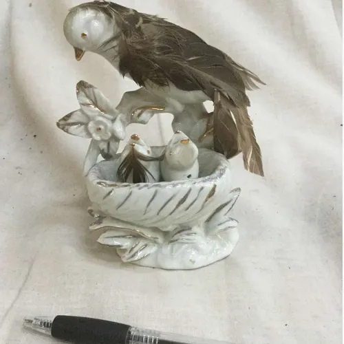 Ceramic Bird with Nest Ornament 
