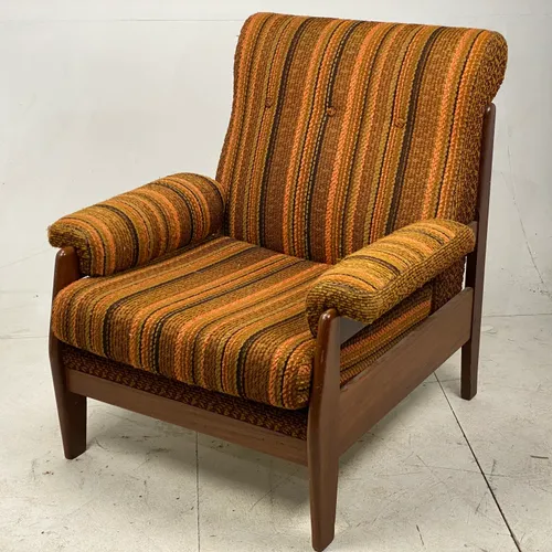 Period Brown Orange Stripe with Wood Frame Armchair Chair