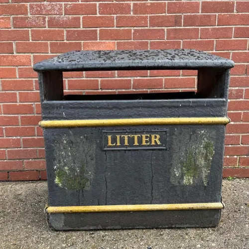 Rectangular Black 'City Council' Black Litter Bin with Gold Text / Edging (2 Available)
