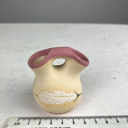 Small Stoneware Bud Vase with Painted Feather 