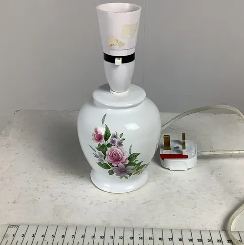 White Lamp Base with Pink and Green Floral Pattern
