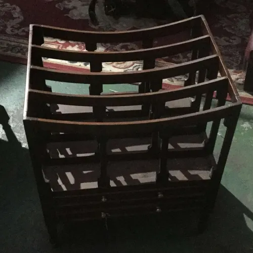Dark wood newspaper rack 