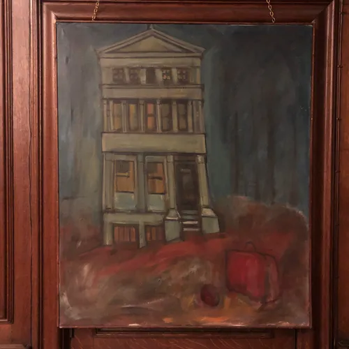 Framed Expressionist Painting of Apartment Building