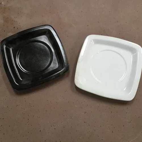 Small square black and white plates
