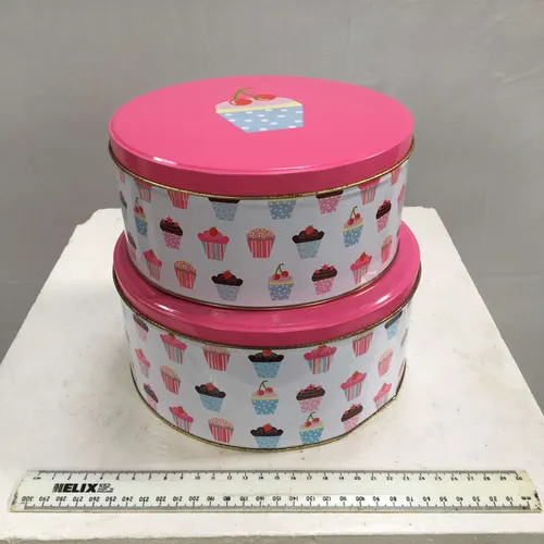 White Cupcake Print and Pink Lid Storage Tin