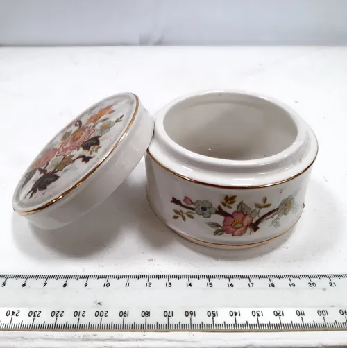 Small floral china trinket box with gold trim