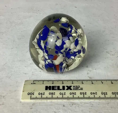 Blue and White Floral Glass Paperweight