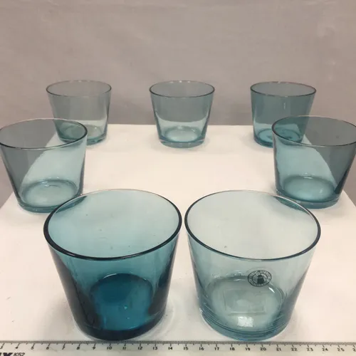 Set of 7 handmade blue glass tumbler