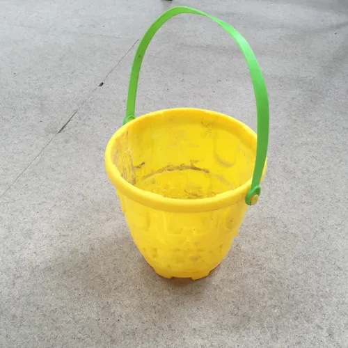 Yellow Plastic Bucket with Green Handle