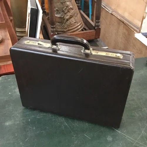 Brown Leather Briefcase with Gold Lock