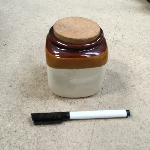 Small Brown and Cream Stoneware Jar with Cork Lid