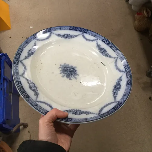 Large Oval White with Blue Detail Serving Plate / Platter