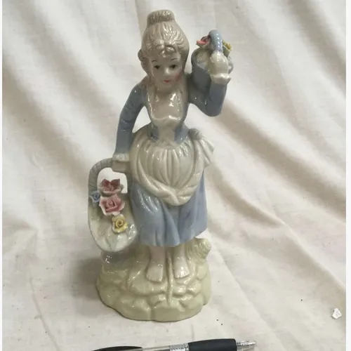 Pale Blue Woman with Flower Baskets Figurine
