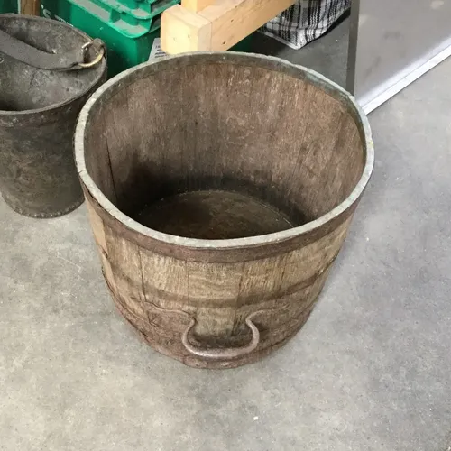 Period Wood Half Barrel Bucket Planter with Handle