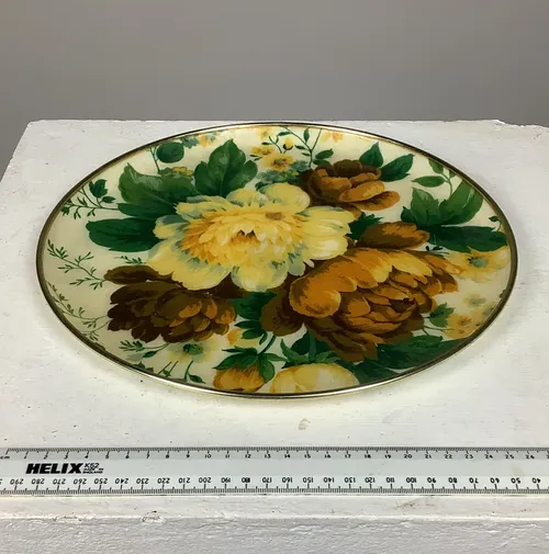Cream Brown and Green Floral Plate