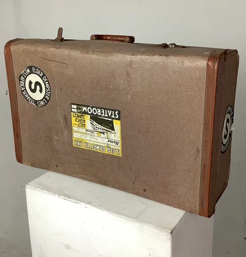 Period Brown and White Suitcase / Luggage