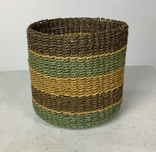 Blue Brown and Yellow Woven Wicker Basket