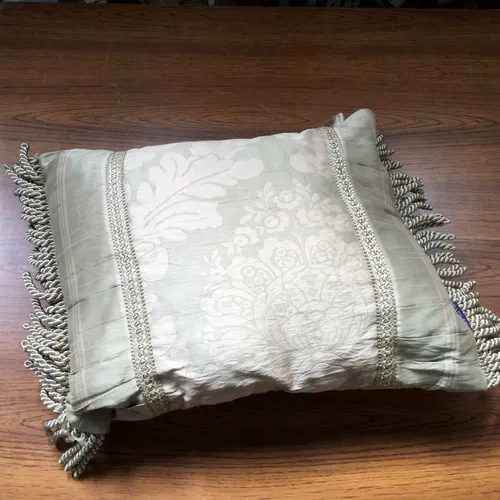 Green Fringed Floral Print Cushion