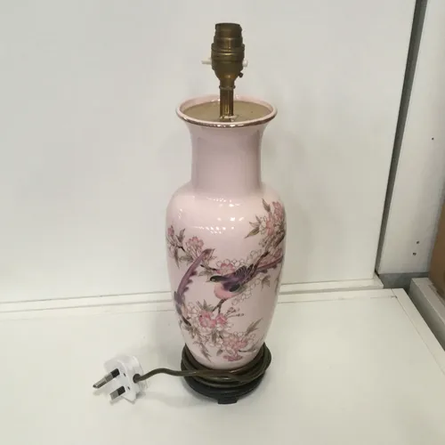 Pink ceramic lamp with birds and blossom 