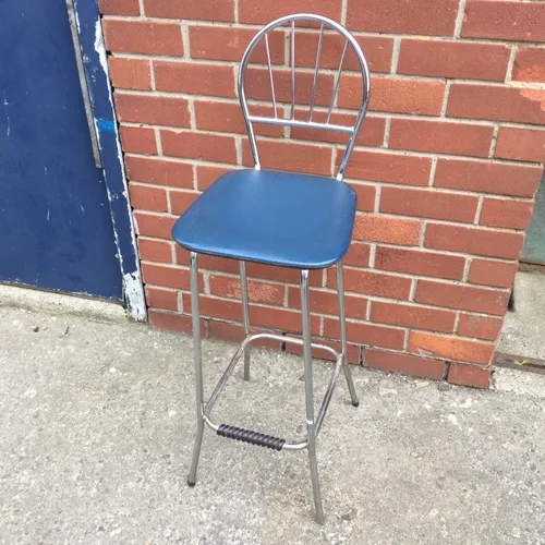 Chrome Stool with Navy Blue Seat Pad