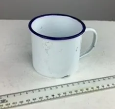 White Enamel Mug with Blue Rim