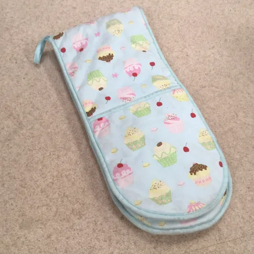 Light Blue Oven Glove with Cupcake Print