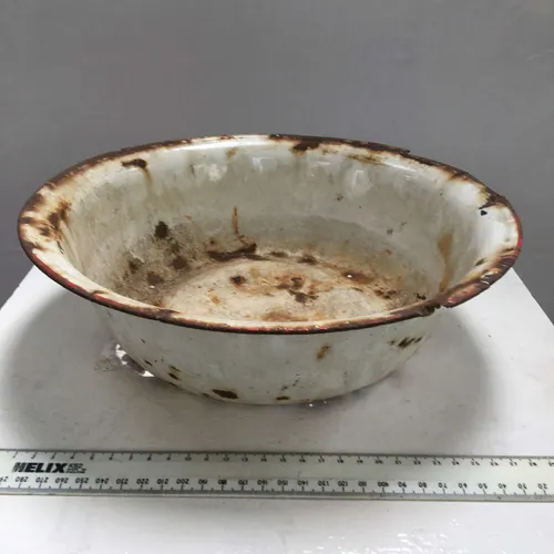 Period Aged Rusted White with Red Trim Enamel Bowl Basin