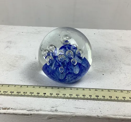 Clear and  Blue Glass Paperweight