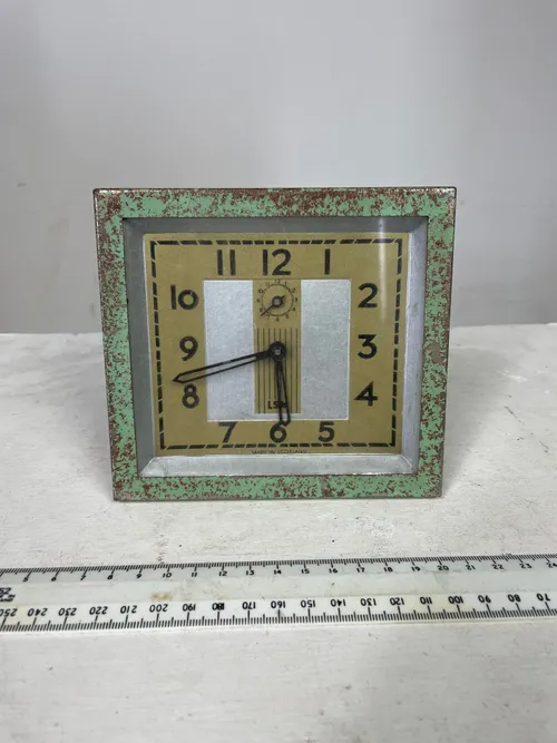 LSM Brass and Distressed Green Metal Analogue Shelf/Mantle Clock