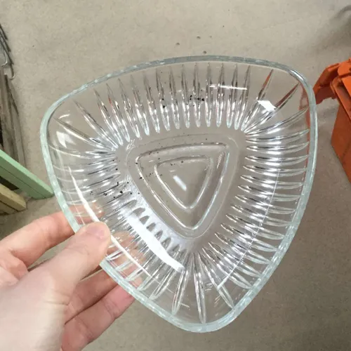 Triangular glass ashtray
