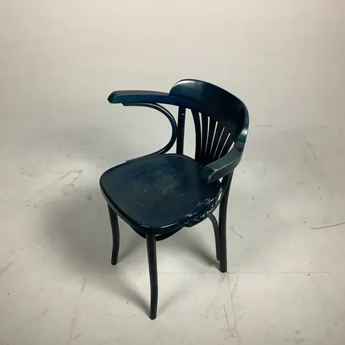 Blue painted round back bentwood pub chair with arms